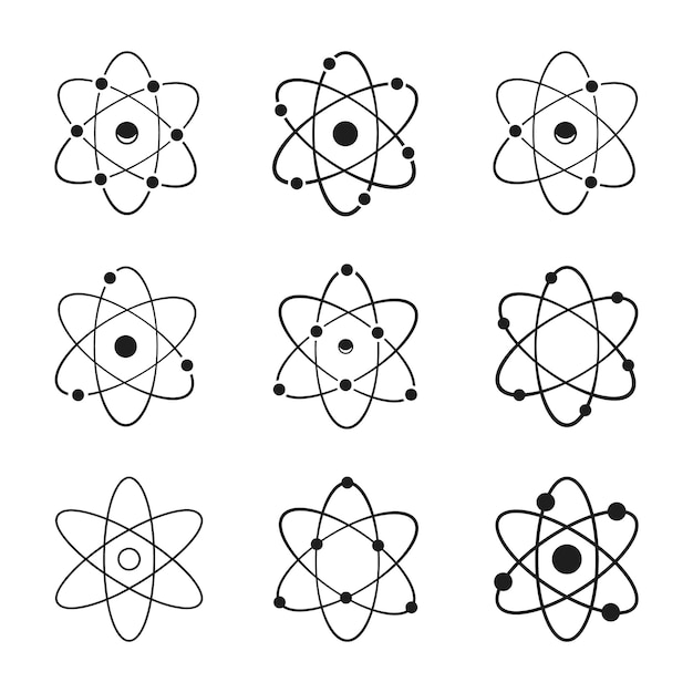 Der Kreis Y2K-Element Atom-Symbol Atom-Icon schwarzer Kreis Atom-Vektor-Illustration