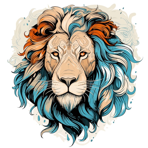 Der Löwe ist der König der Tiere. Porträt eines bösen und majestätischen Löwen im farbenfrohen Vektor-Pop-Art-Stil. Vorlage für T-Shirt-Aufkleber usw