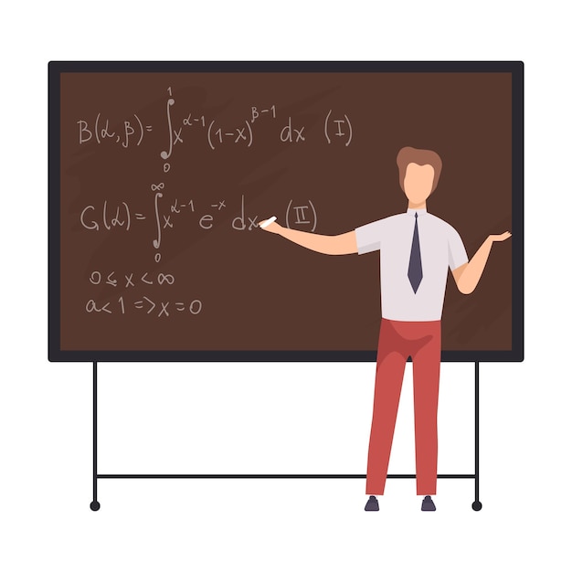 Der Mann löst die Gleichung auf der Vektorillustration