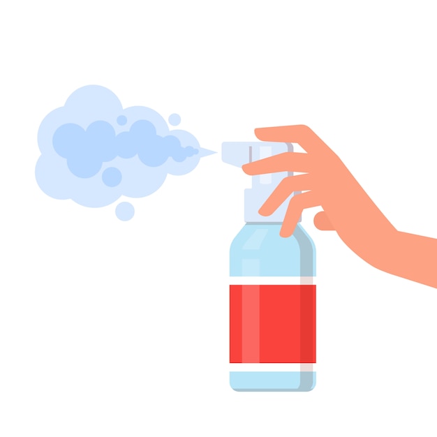 Vektor der mensch hält eine flasche antiseptisches spray
