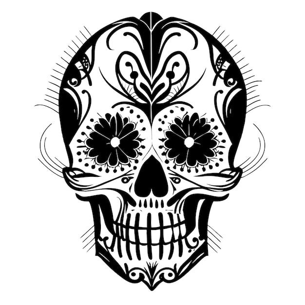 Der mexikanische feiertag dia de los muertos ist mit einer aufwendigen zuckerschädel-designillustration versehen