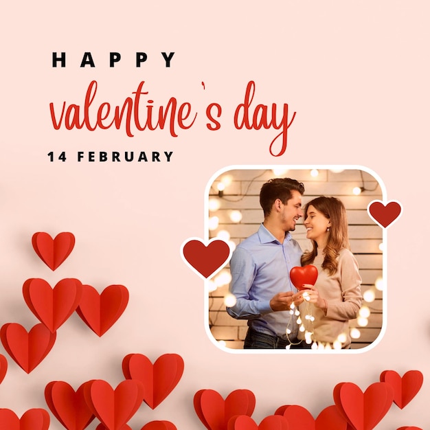 Der moderne Instagram-Post zum glücklichen Valentinstag ist rosa.