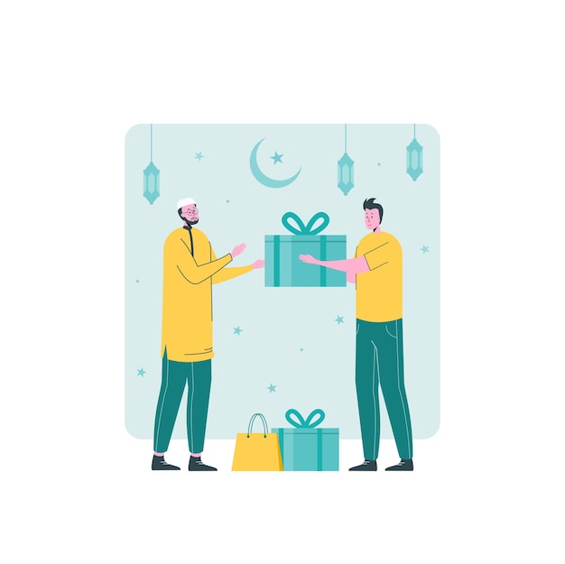 Der muslimische Mann erhält ein Ramadan-Geschenk von einem anderen Mann