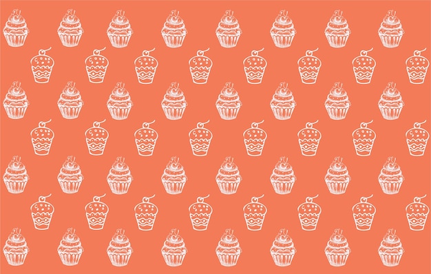 Der nahtlose orangefarbene hintergrund mit einer kombination aus kuchen