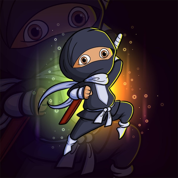 Der Ninja ist bereit für den Kampf mit dem Katana-Esport-Maskottchen-Design-Logo