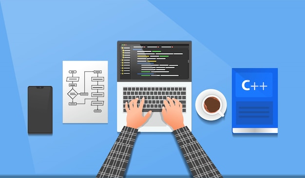Der Programmierer arbeitet an seinem Laptop