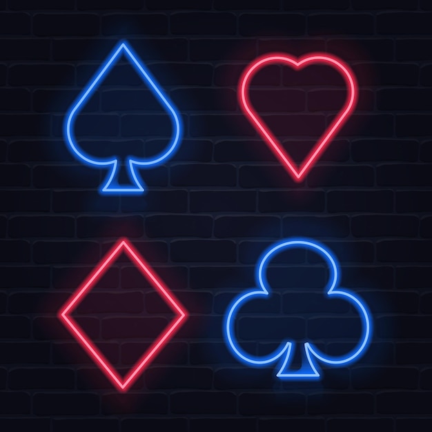 Der Satz Neonkarten passt zu den Leuchtreklamen von Pokerclubs und Casinos