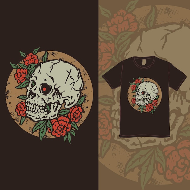 Der schädel und die rosen vintage tattoo-stil illustration