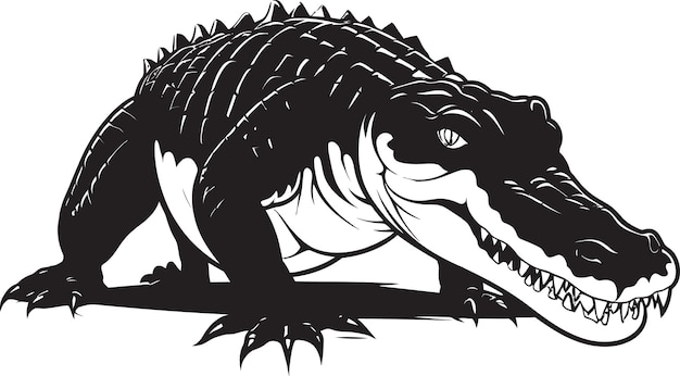 Vektor der schlanke sumpfkönig ikonischer schwarzer alligator mystischer raubtier vektor alligator logo