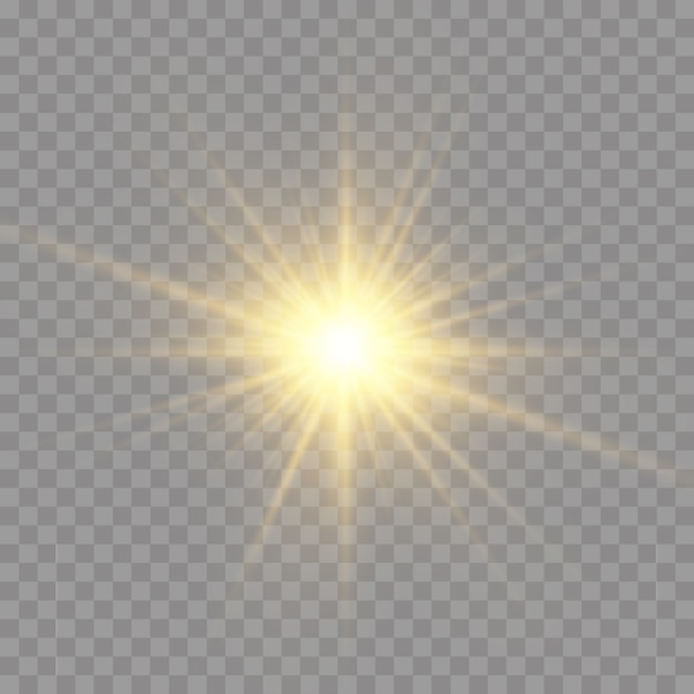 Der Stern platzte vor Brillanz, leuchtendem Stern, gelben Sonnenstrahlen und goldenem Lichteffekt