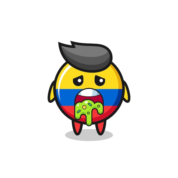 Der süße kolumbianische flaggen-abzeichen-charakter mit kotze, süßes stildesign für t-shirt, aufkleber, logo-element
