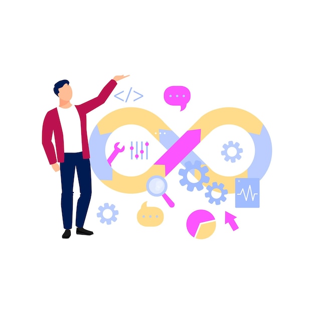 Der Typ spricht über DevOps durch das Unendlichkeitssymbol