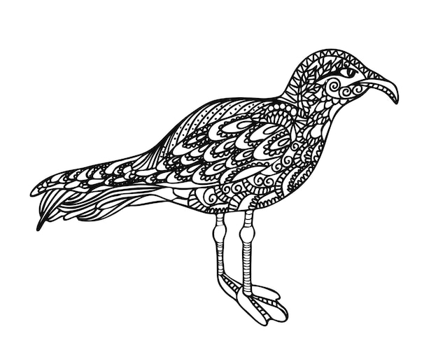 Der vogel ist schwarz-weiß seagull malseite lineares zeichentier