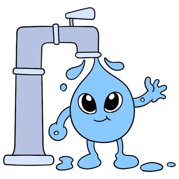 Der wasserhahn gibt sauberes und umweltfreundliches wasser ab, vektorgrafiken. doodle symbolbild kawaii.