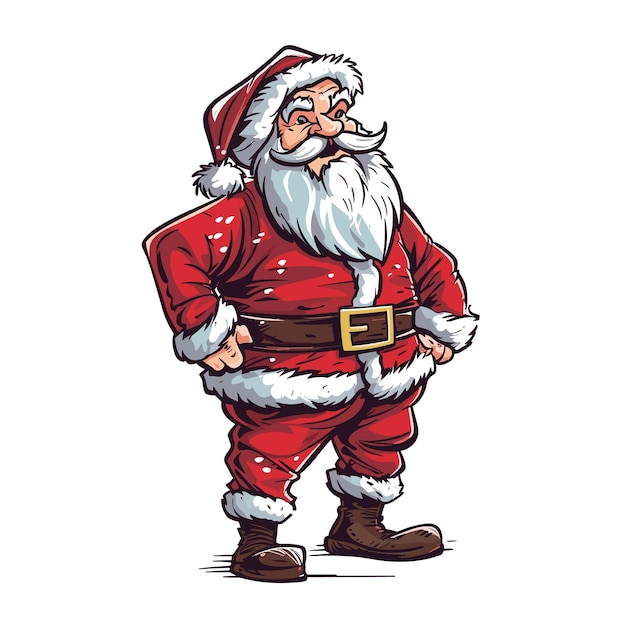 Der weihnachtsmann schlägt ein cartoon-bild mit stilvoller pose ein