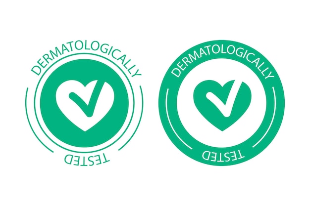 Dermatologisch getestetes vektorlabel-logo dermatologischer test und dermatologisches klinisch erprobtes symbol für allergiefreies und gesundes sicheres produktverpackungsetikett eps