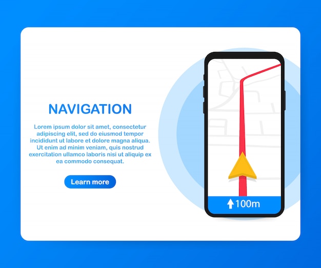 Des smartphones mit mobiler navigations-app auf dem bildschirm. routenkarte mit standort