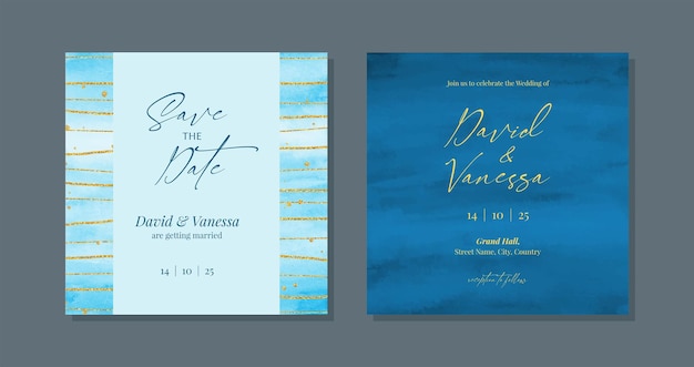 Design der blauen Hochzeitseinladungskarte
