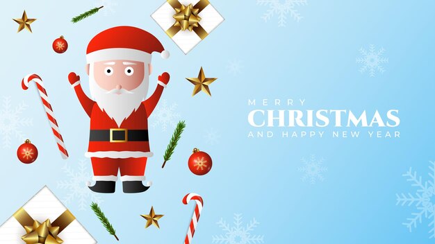 Design der frohen weihnachten mit santa star candy glühbirne und weihnachtsbaumelementen