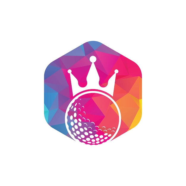 Design des king golf-vektorlogos golfball mit kronenvektorsymbol