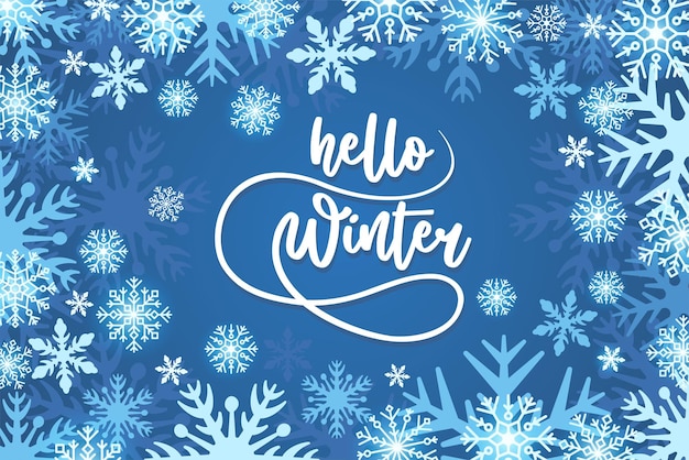 Vektor design eines winterverkaufsbanners mit weißen schneeflocken auf blauem hintergrund vektorillustration eps10