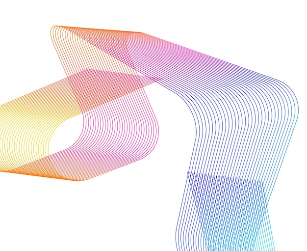 Design-Elemente Welle aus vielen glitzernden Linien Abstrakte leuchtende Wellenstreifen auf weißem Hintergrund isoliert Kreative Strichzeichnungen Vektorillustration EPS 10 Bunte Wellen mit Linien, die mit Blend erstellt wurden
