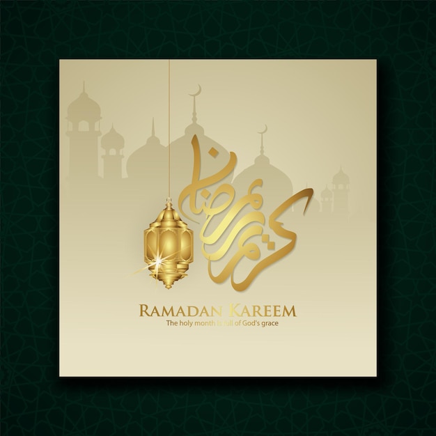 Design-grußkarte ramadan-moment mit arabischer kalligrafie, luxuriösem halbmond, traditioneller laterne und moscheemuster textur islamischer hintergrund. vektor-illustration.