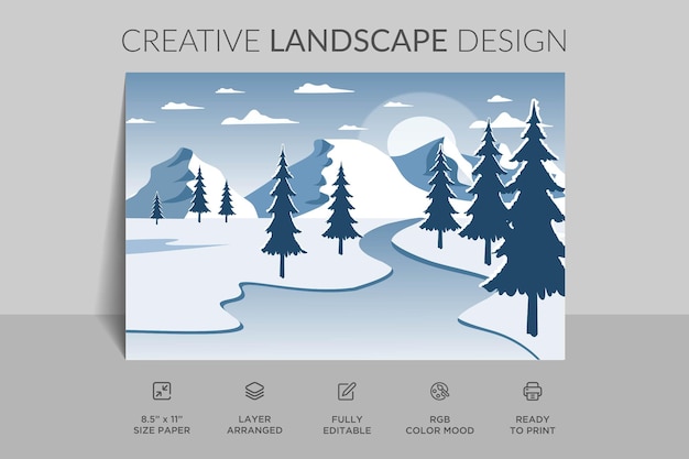 Design-hintergrundschablonen-vektorillustration der schönen landschaft bunte naturszene flache