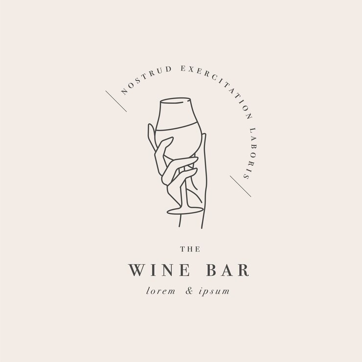 Design lineare Vorlage Logo oder Emblem weibliche Hand hält Glas Wein