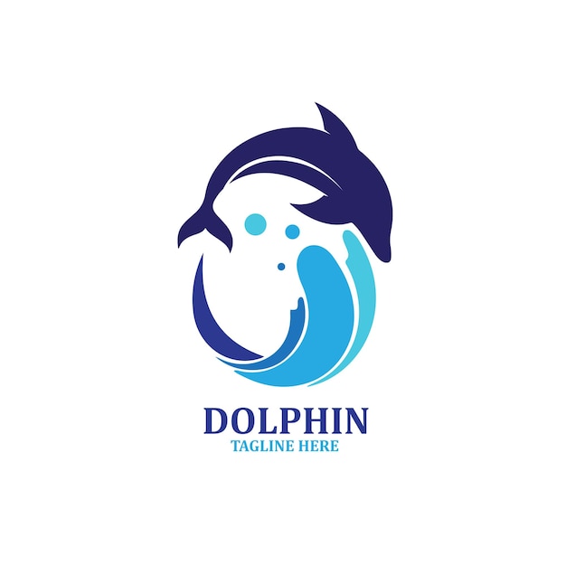Design-Logo-Delfin mit Wasservektorillustration