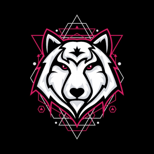 Design mit wolfskopf auf geometrie