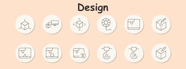 Design-Set-Symbol Computerkubusbewegung Filament-Rolle 3D-Drucker Objekt-Erstellung Design-Kubus-Einstellungen Dreieck-Druckfehler Bearbeiten Kubus-Präzisionstechnologie Material-Laden digitales Modell