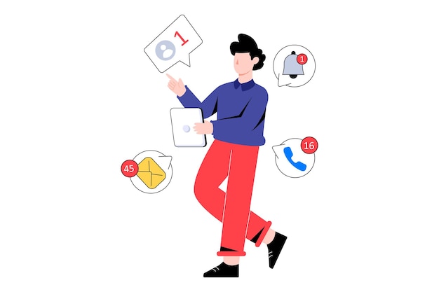 Design-Vektorillustration der flachen Art der Social Media-Benachrichtigung. Lagerabbildung