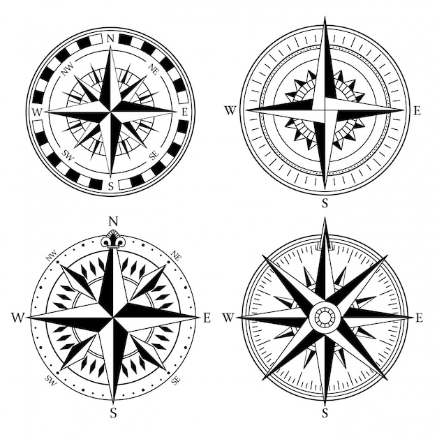 Vektor design-vektorsammlung der windrose retro. weinlese see- oder marinewindrose