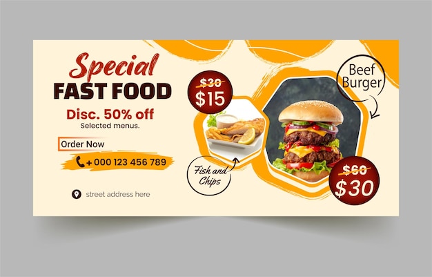 Design von Food-Banner-Vorlagen, Speisekarte von Fast-Food-Restaurants, Social-Media-Marketing