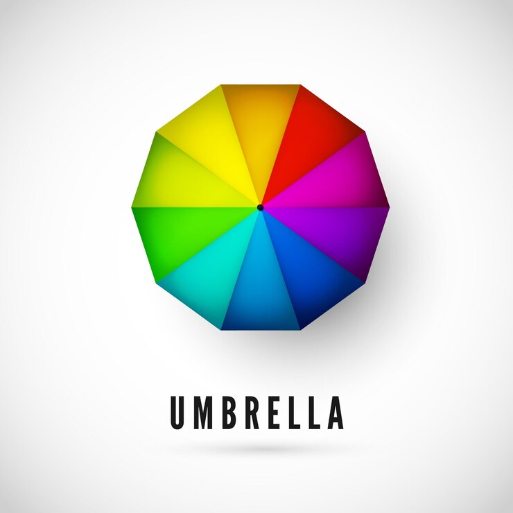 Vektor design von ubmrella mit regenbogenfarbenansicht von oben