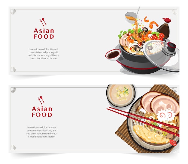 Designbanner für soziale Netzwerke, asiatisches Essen Template Design für Werbung, Vektorillustration