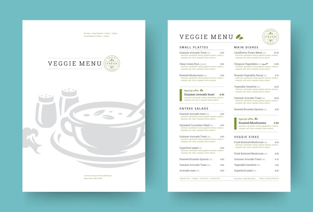 Designbroschüre für vegetarisches restaurantmenü-layout