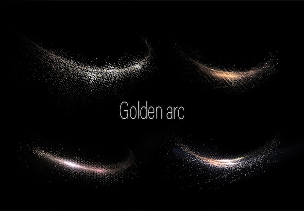 Designelement goldener Bogen auf schwarzem Hintergrund isolierter Satz