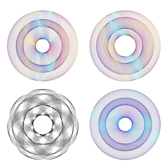 Vektor designelement kreis festlegen isolierte kräftige vektorfarben goldener ring aus abstrakten leuchtenden wellenstreifen aus vielen glitzernden strudeln, die mit blend tool vector illustration eps10 für ihre präsentation erstellt wurden