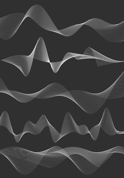 Designelemente welle aus vielen grauen linien abstrakte gewellte streifen auf weißem hintergrund isoliert kreative strichzeichnungen vektorillustration eps 10 bunt glänzende wellen mit linien, die mit dem mischwerkzeug erstellt wurden