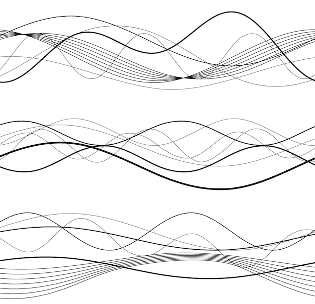 Vektor designelemente welle aus vielen grauen linien abstrakte gewellte streifen auf weißem hintergrund isoliert kreative strichzeichnungen vektorillustration eps 10 bunt glänzende wellen mit linien, die mit dem mischwerkzeug erstellt wurden