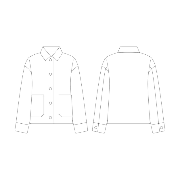 Designentwurfs-Kleidungskollektionsoberbekleidung der Schablonenfrauen-Doppeltaschenjackenvektorillustration flache