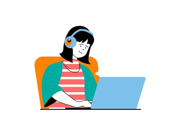 Designer-Agenturkonzept mit People-Szene im flachen Webdesign Frau arbeitet an der Laptop-Programmierung und erstellt Schnittstellenlayouts Vektorillustration für Social-Media-Banner-Marketingmaterial