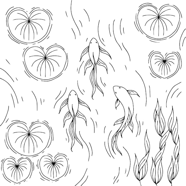 Designillustration KoiFischTeichUmriss Premium Vektor
