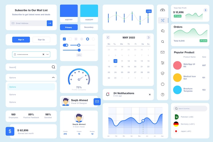 Vektor designvektor für web-dashboard-ui-komponentenkit-elemente