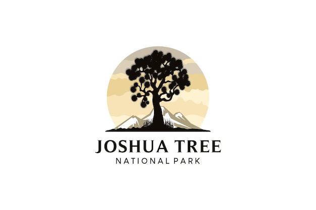 Designvorlage für das logo des joshua-tree-nationalparks mit wunderschönem naturkonzept