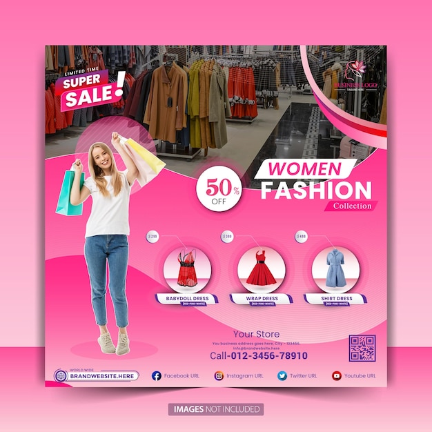Designvorlage für Facebook-Bannerpost-Anzeigen für Damenmode