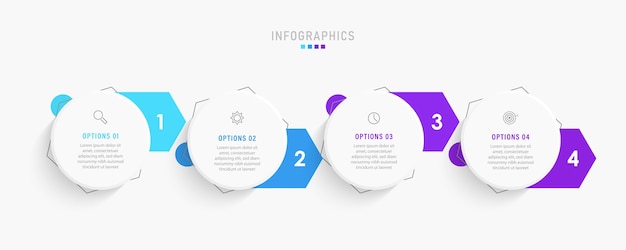 Designvorlage für infografik-etiketten mit symbolen und 4 optionen oder schritten.