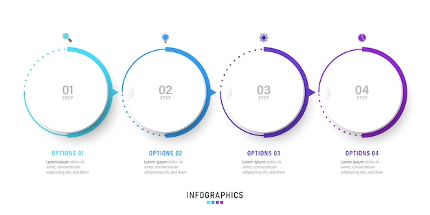 Designvorlage für infografik-etiketten mit symbolen und 4 optionen oder schritten